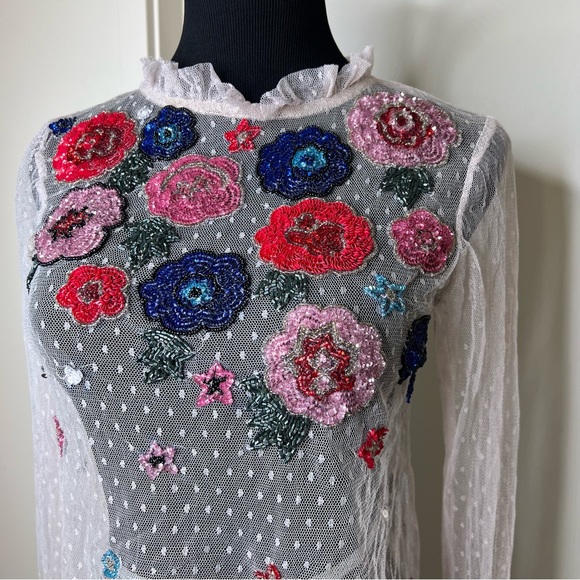 ASOS top in mesh with floral embroidery - size 0 - Picture 6 of 6
